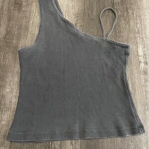 Free People Dark Gray One-Shoulder Tank Top